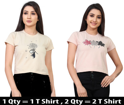 DEE LEAF Casual Printed Women Orange, Beige Top