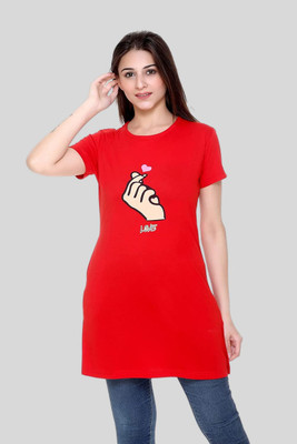plush Casual Printed Women Red Top