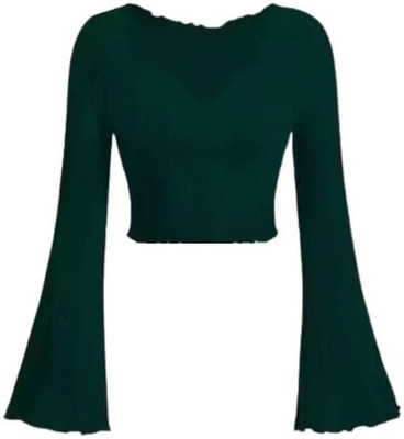 Heilig Casual Solid Women Dark Green Top