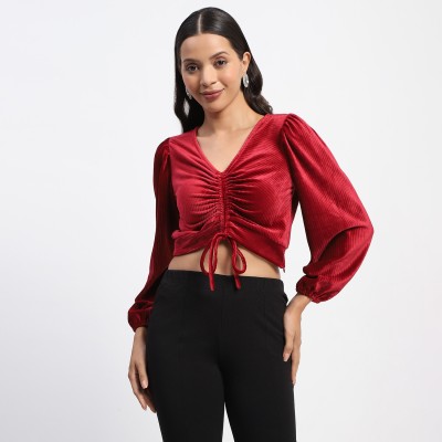 MADAME Casual Solid Women Red Top