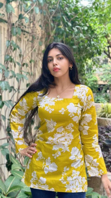Vrishabhanulali Casual Floral Print Women Yellow Top