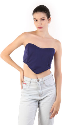 KIYOO Casual Solid Women Dark Blue Top