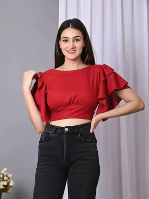 VYMO Casual Solid Women Red Top