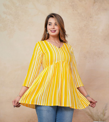 LAKDAS Party Printed Women Yellow Top