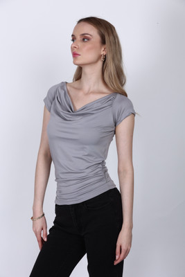 SIGHTBOMB Casual Solid Women Grey Top