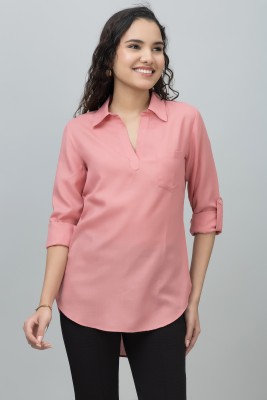 PURYS Casual Solid Women Pink Top