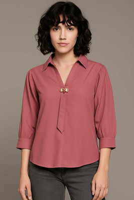 Jileba International Casual Solid Women Purple Top