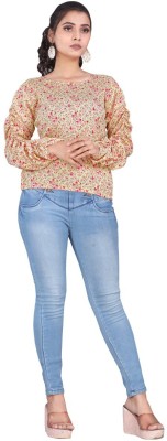 Agrahari Brothers Tex Co Casual Printed Women Gold Top