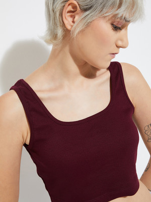 MAX Casual Solid Women Maroon Top