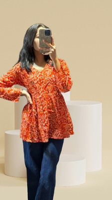 Heba Casual Printed Women Orange Top
