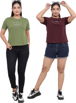 JUST LOVE Casual Printed Women Green, Maroon Top