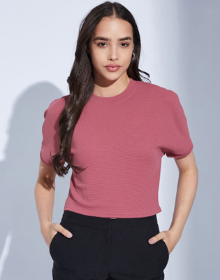 Moda Rapido Casual Solid Women Pink Top