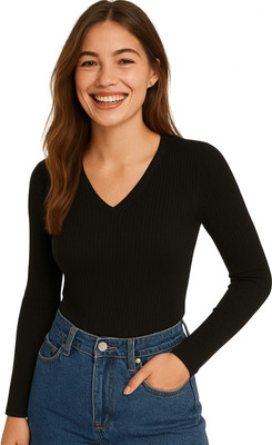 Kavya Fashion Hub Casual Solid Women Black Top