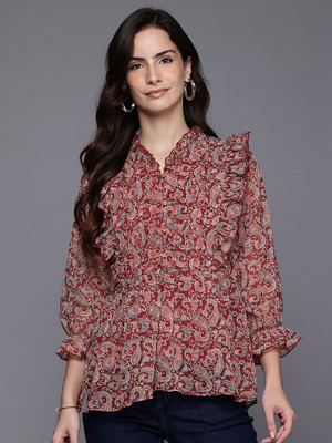 Dream Tree Casual Floral Print Women Maroon Top