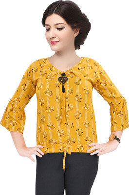 MM CREATION Formal Floral Print Women Yellow Top