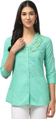 Ritika Casual Self Design Women Light Green Top