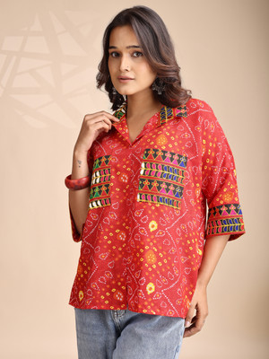 Youthnic Casual Embroidered Women Red Top