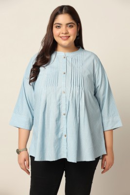 Mirrow Trade Casual Striped Women Light Blue Top