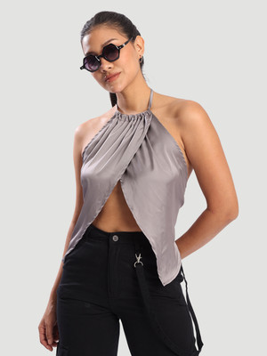 Bene Kleed Casual Solid Women Grey Top