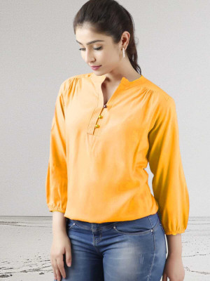Himanc Enterprises Casual Solid Women Yellow Top