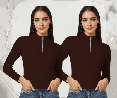 Maheshvi Casual Solid Women Brown Top