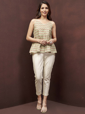 DRESOUL Casual Printed Women Light Green, White, Maroon Top