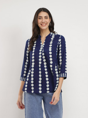 Pink Fort Casual Printed Women Dark Blue Top