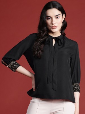 all about you Casual Solid Women Black Top