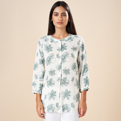 Akkriti by Pantaloons Casual Printed Women White, Green Top