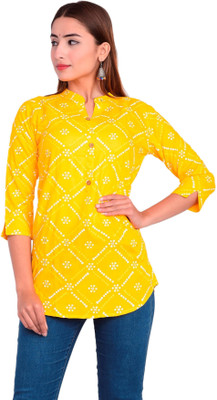 FEBIA Casual 3/4 Sleeve Printed Women Yellow Top