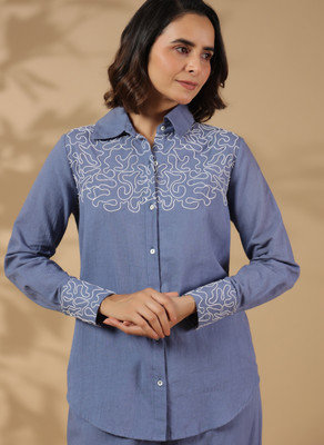 STIL O STITCH Casual Embroidered Women Blue Top