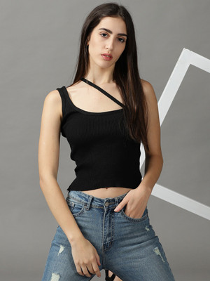 SHOWOFFFF Casual Solid Women Black Top