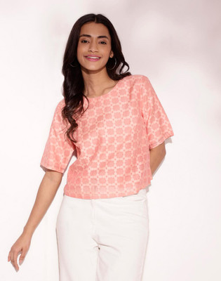 Fabindia Casual Embroidered Women Pink Top