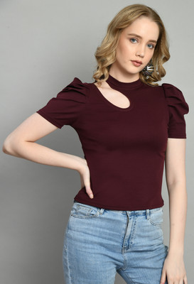 IUGA Casual Solid Women Maroon Top
