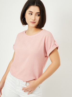 MAX Casual Solid Women Pink Top