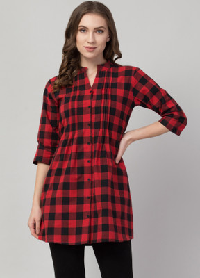 HouseOfCommon Casual Checkered Women Red, Black Top