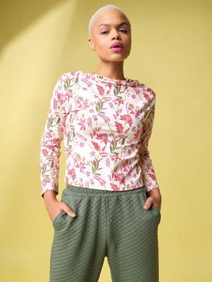 PURVAJA Party Floral Print Women Beige Top