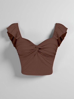 Zimzin Casual Self Design Women Brown Top