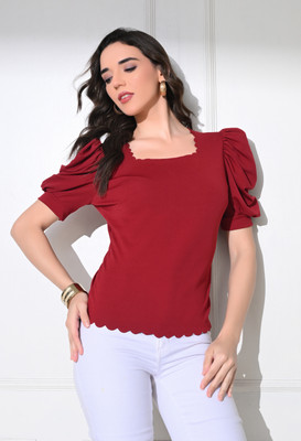 Moshe Casual Solid Women Maroon Top