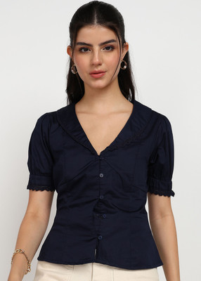 Asami Casual Solid Women Dark Blue Top