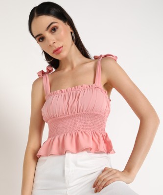 FOREVER 21 Casual Short Sleeve Solid Women Pink Top