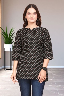 SUNDARAMFABRICS Party Printed Women Black Top