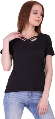 Styvibe Casual Solid Women Black Top