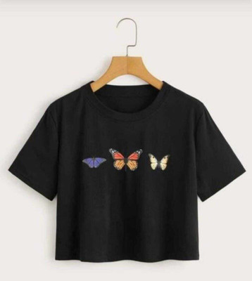 brikshi Casual Animal Print Women Black Top