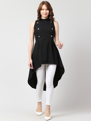 SAKSHI TRADER Women High Low Black Knee Length Dress