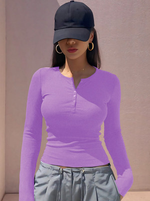 NAVYANKAA Casual Solid Women Purple Top