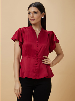 Globus Party Solid Women Maroon Top