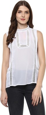 MODA ELEMENTI Casual Sleeveless Lace Women White Top