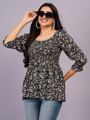 Fashion Point Casual Printed Women Green Top