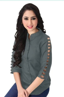 Himani sports Casual Solid, Self Design Women Grey Top